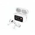 White wireless earbuds with charging case on a white background
