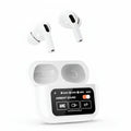 White wireless earbuds with charging case on a white background