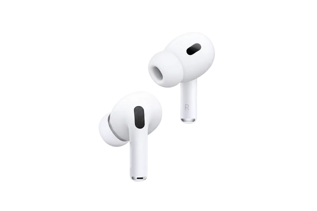 White wireless earbuds on a white background