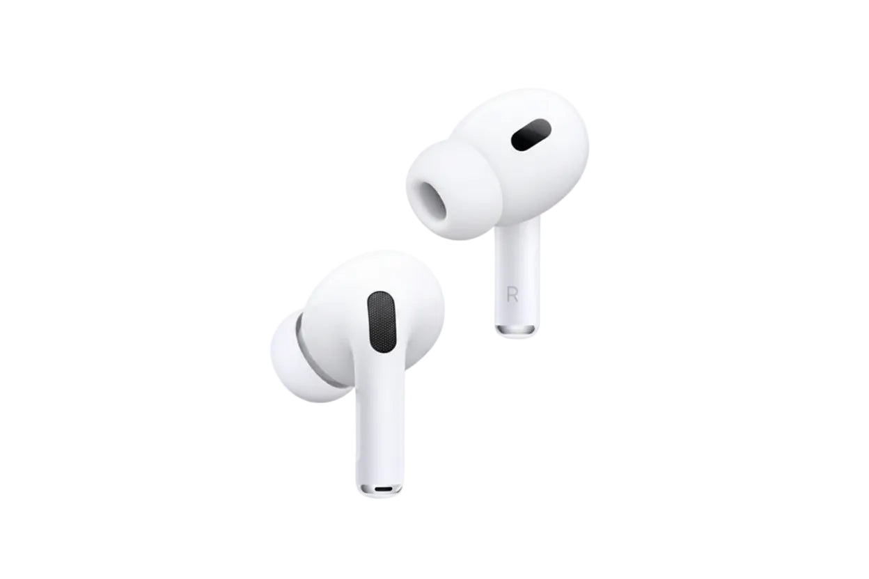 White wireless earbuds on a white background