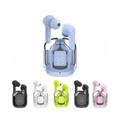 Set of wireless earbuds with charging case on a white background