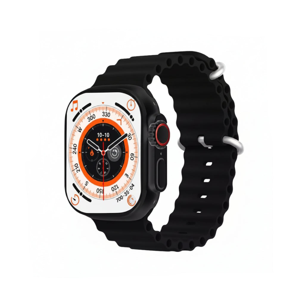 Smartwatch with a black band on a white background