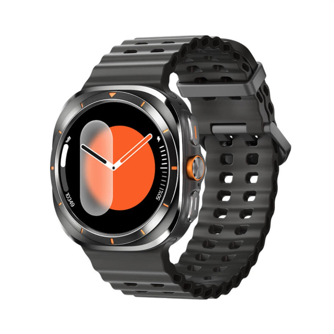Smartwatch with a black band on a white background